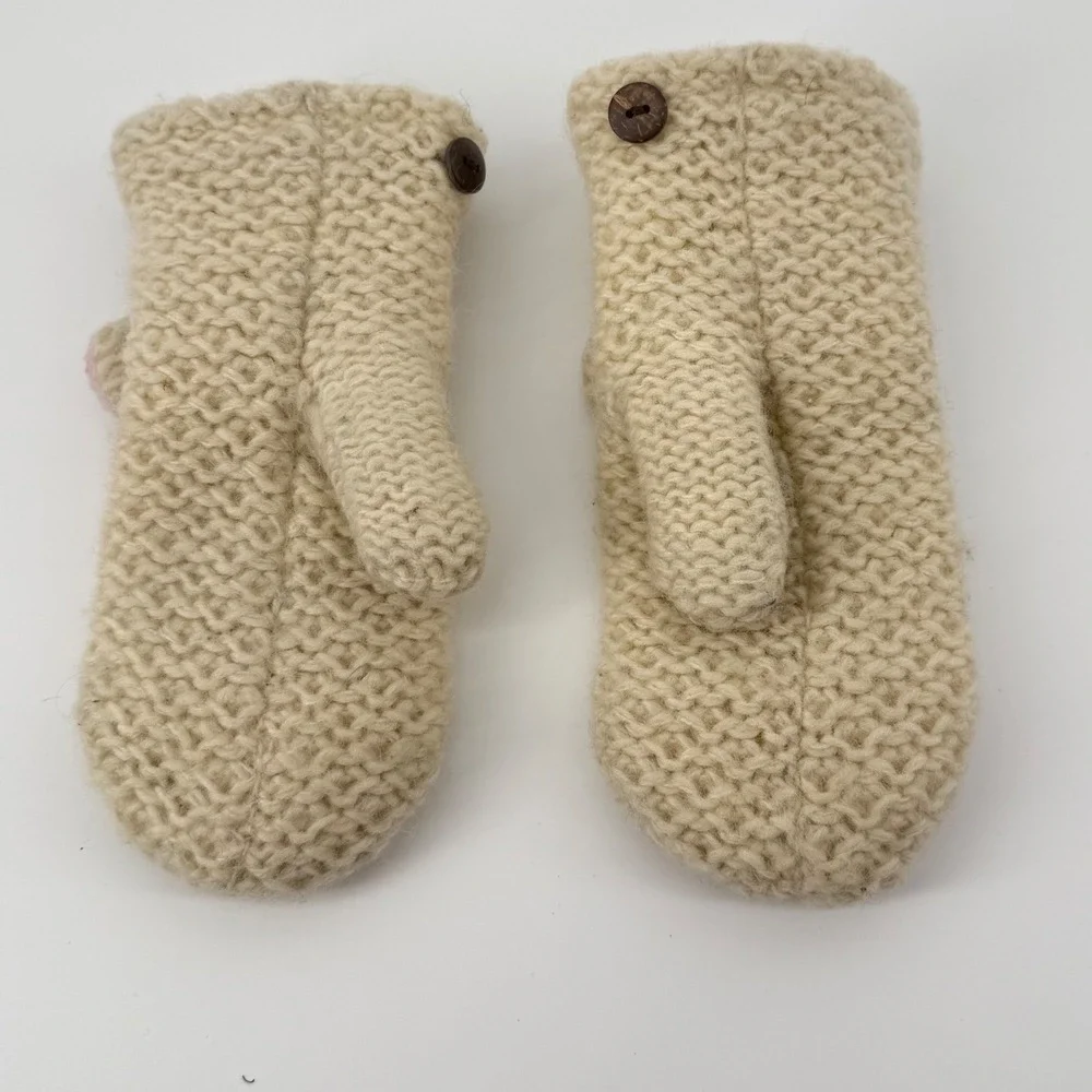 Knitwits Lamb Mittens Headband Set Wool Cream Fleece Lined Chunky Knit Boho Warm